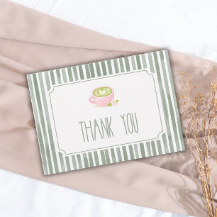 Sage Green Striped Matcha Tea Vintage Baby Shower Thank You Card
