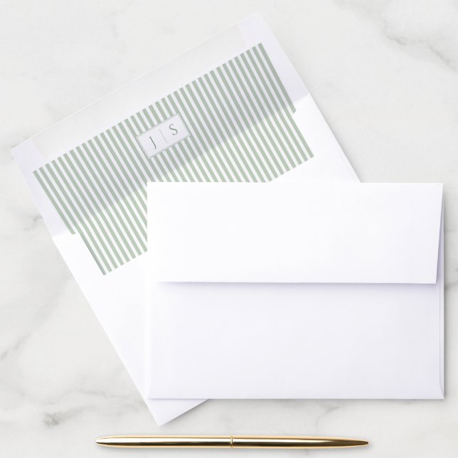 Sage Green Striped Monogram Envelope Liner (Desk)