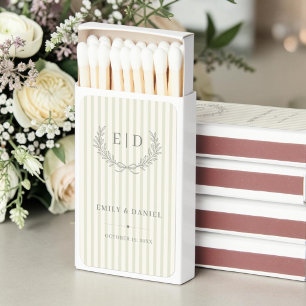Sage Green Striped Monogram Wedding Matchboxes