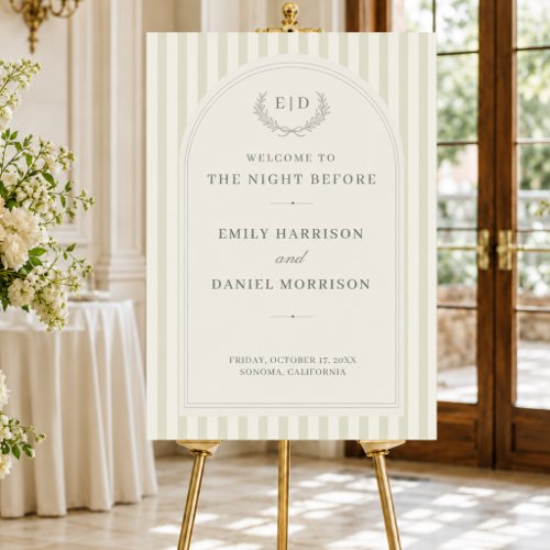 Sage Green Striped Night Before Wedding Monogram Foam Board