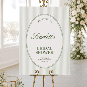 Sage Green Striped Oval Bridal Shower Welcome Sign