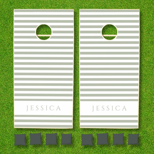 Sage Green Striped Pattern Name Cornhole Set (Sage Green Striped Pattern Name Cornhole Set)
