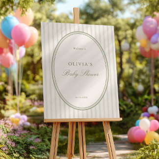 Sage Green Striped Preppy Baby Shower Foam Board
