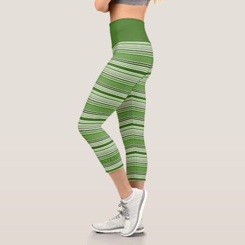 Sage Green Striped Retro Pattern Monogram Capri Leggings
