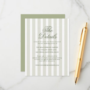 Sage Green Striped Wedding Details Card