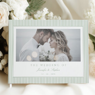 Sage Green Striped Wedding Guest Book