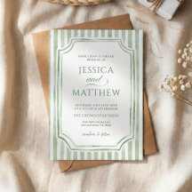 Sage Green Striped Wedding Invitation