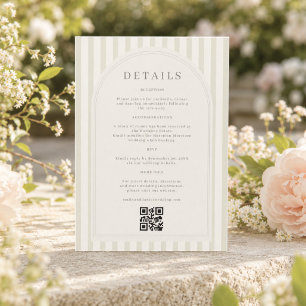 Sage Green Striped Wedding Monogram Details Enclosure Card