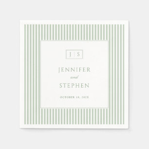 Sage Green Striped Wedding Paper Napkins