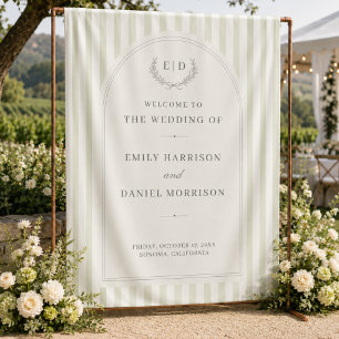 Sage Green Striped Wedding Welcome Backdrop