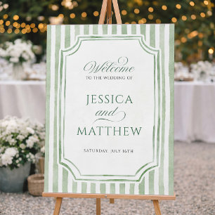 Sage Green Striped Wedding Welcome Sign