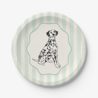 Sage Green Stripes and Black Dalmatian Dog Paper Plates