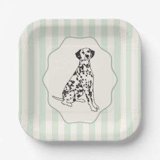 Sage Green Stripes and Black Dalmatian Dog Paper Plates