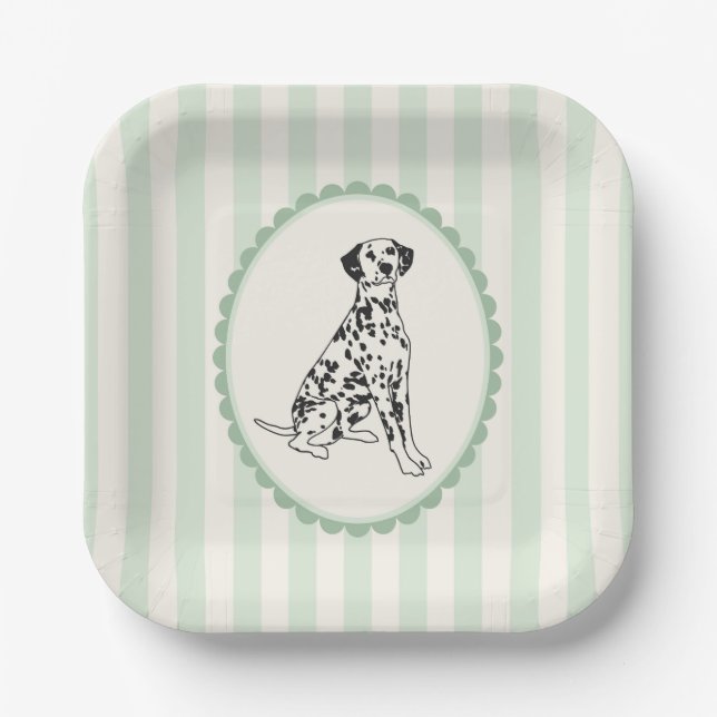 Sage Green Stripes and Black Dalmatian Paper Plates (Front)