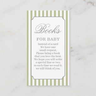 Sage Green Stripes Baby Shower Books for Baby Card
