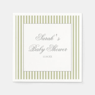 Sage Green Stripes Baby Shower Napkins