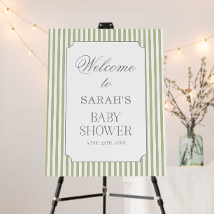 Sage Green Stripes Baby Shower Welcome Sign