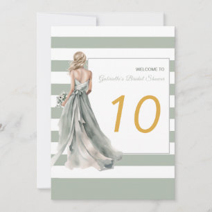 Sage Green Stripes Blonde Bride Table Number