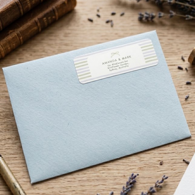 Sage Green Stripes Bow Wedding  Label (Creator Uploaded)