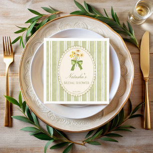Sage green stripes bridal shower monogrammed napkins