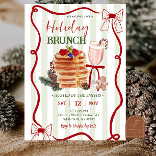 Sage Green Stripes Christmas Holiday Brunch Invitation