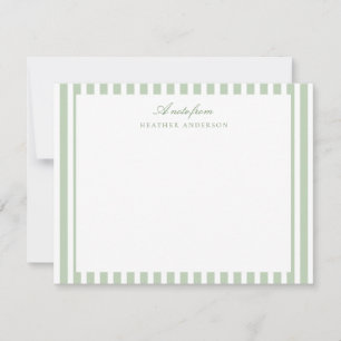 Sage Green Stripes Classic Personalized Stationery Note Card