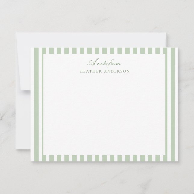 Sage Green Stripes Classic Personalized Stationery Note Card (Front)