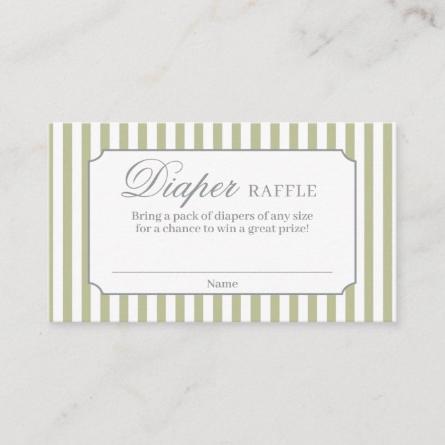 Sage Green Stripes Diaper Raffle Card (Front)