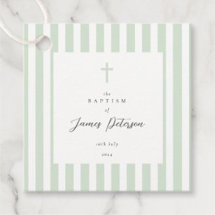 Sage Green Stripes Elegant Baptism Favor Tags