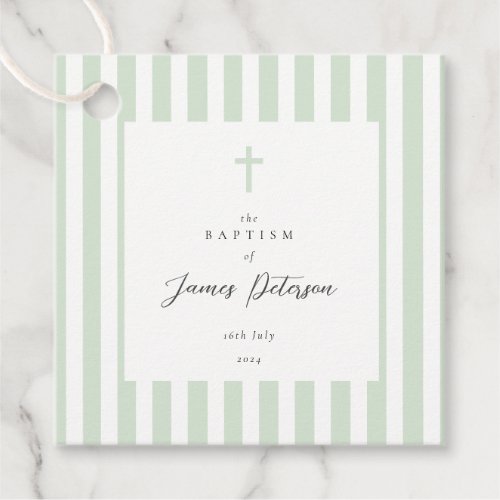 Sage Green Stripes Elegant Baptism