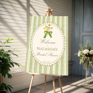 Sage green stripes elegant bridal shower welcome foam board
