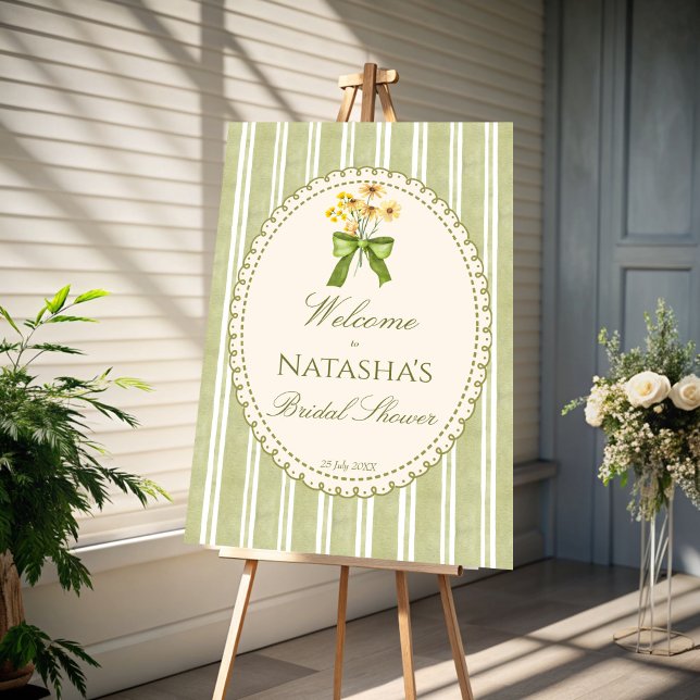 Sage green stripes elegant bridal shower welcome foam board (Sage green stripes grand millennial bridal shower elegant  personalized welcome foam board)