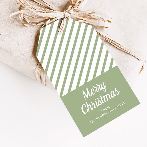 Sage Green Stripes Merry Christmas Gift Tags