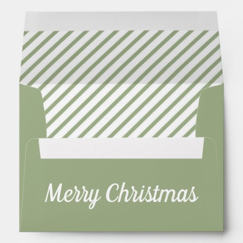 Sage Green Stripes Merry Christmas Return Address Envelope