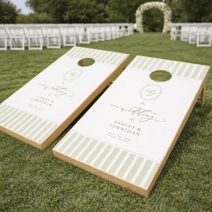 Sage Green Stripes Outdoor Wedding Cornhole Set
