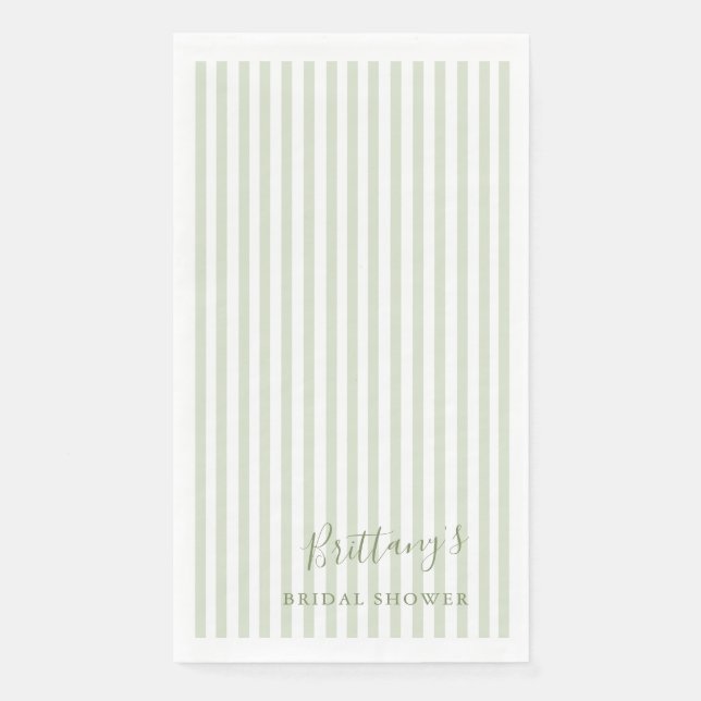 Sage Green Stripes Paper Napkin (Front)