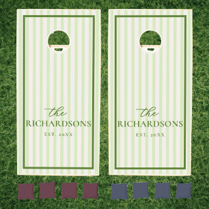 Sage Green Stripes Personalized Custom Wedding Cornhole Set