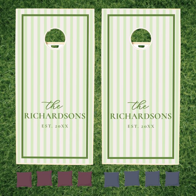Sage Green Stripes Personalized Custom Wedding  Cornhole Set (Creator Uploaded)