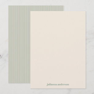 Sage Green Stripes Personalized Stationery Name  Note Card