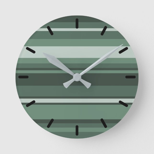 Sage green stripes round clock (Front)