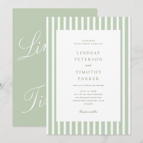 Sage Green Stripes Summer Classic Wedding  Invitation