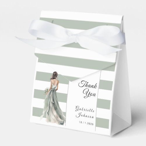 Sage Green Stripes Watercolor Bride Bridal Shower Favor Boxes