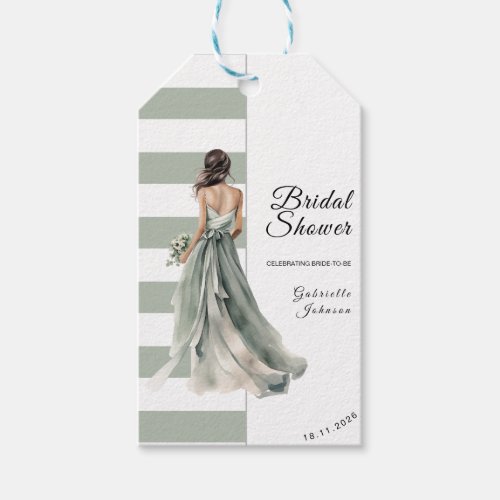 Sage Green Stripes Watercolor Bride Bridal Shower Gift Tags