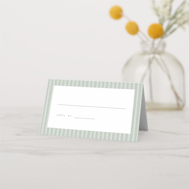 Sage Green Stripes Wedding Escort Cards (Front)