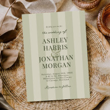 Sage Green Stripes Wedding Invitation