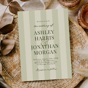Sage Green Stripes Wedding Invitation