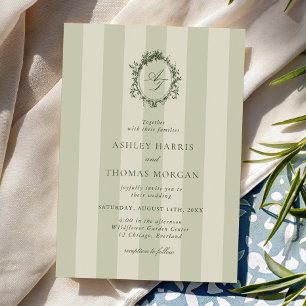 Sage Green Stripes Wedding Invitation