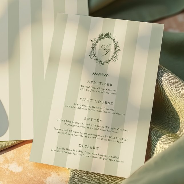 Sage Green Stripes Wedding Menu (Creator Uploaded)