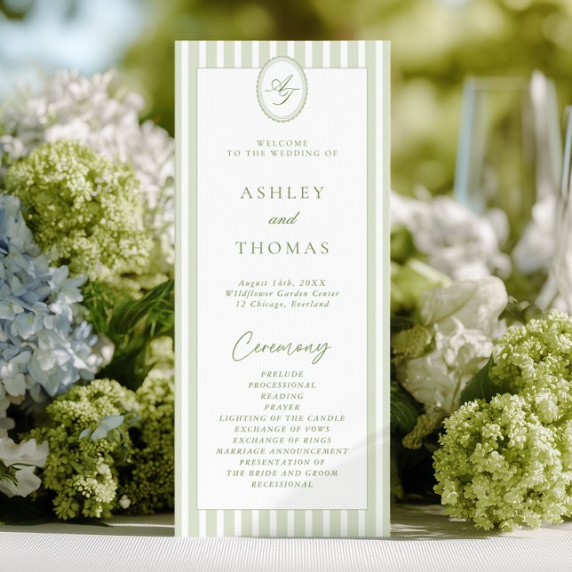 Sage Green Stripes Wedding Program (Creator Uploaded)