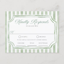 Sage Green Stripes Wedding RSVP Cards